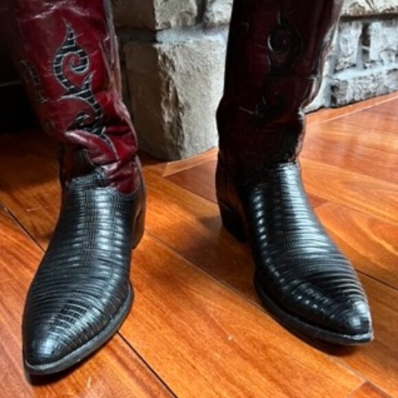 Lucchese Black and Burgundy Cowboy Boots - Picture 1 of 11